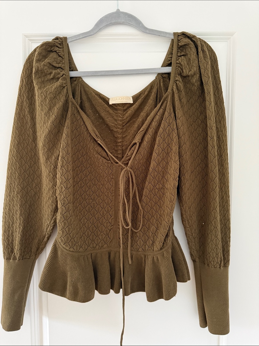 Ulla Johnson Olive Peplum Knit Tie-Front Blouse
